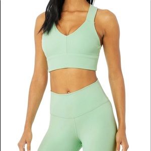 Alo Yoga Honeydew Emulate Bra and Airbrush leggings
